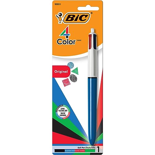 BIC 4-Color Retractable Ballpoint Pen with 1.0 mm Medium Point, 1-Count in Assorted Ink Colors - color: Green, size: 1 Count (Pack of 1), style: Blue Barrels