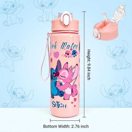 Cartoon Huntrix Water Bottle for Girls, 25oz Leak Proof with Straw Lid, Gifts for Girls (Pink Stitch) - color: Pink Stitch