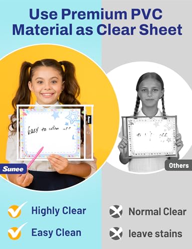SUNEE 6 Packs Oversized Reusable Dry Erase Pocket Sleeves with Ring, White 10x14 Ticket Holders, Clear Plastic Sheet Protectors, Teacher School Classroom Supplies - color: White, style: 6 Pack