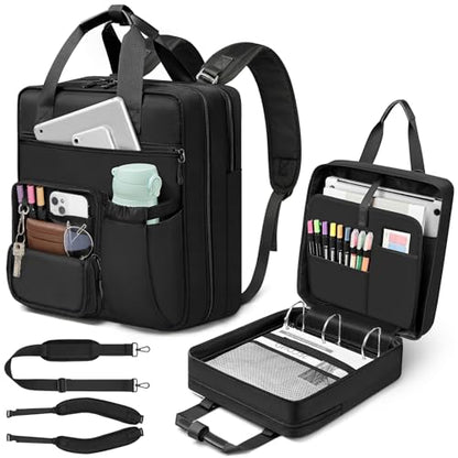 3 Inch Zipper Binder 3 Ring, D-Ring School Binder Organizer Holds 700 Sheets, Multi-Pocket Zippered Binder Bag with Backpack Straps & Shoulder Strap, Fits 15.6-Inch Laptop