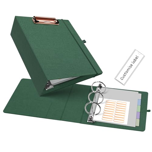 Ospelelf Mini 3 Ring Green Binder 2 inch, 5.5 x 8.5 Small Clipboard Binders Dividers with Tabs, Linen Binder Organizer for Office, School - color: Green, size: Mini 2in（ 5.5" X 8.5"）