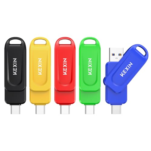 KEXIN Dual 32GB Flash Drive 5 Pack USB-A & Type-C Thumb Drive 3.0 100MB/s Swivel USB Drive 32GB Memory Stick for Smartphone Tablet iPhone 15/16 Car Game Console,32GB 5 Pack - color: 5 Pack, size: 32G