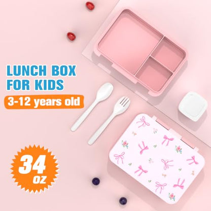 Kids Backpack for Girls 4-8, Cute 3D Soft Bow Toddler Backpack with 34oz Lunch Box, Insulated Bag, Pen Case & Utensils, School Bookbag for Preschool Kindergarten Elementary Student - color: Bow