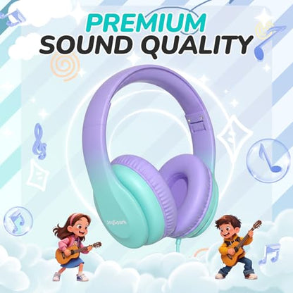JoySpark Kids Headphones, Over-Ear Wired Headphones for Kids, 85dBA Volume Limited, Foldable Stereo Sound Toddler Headsets, 3.5mm Jack for School Entertainment, Gradient Purple - color: Gradient Purple