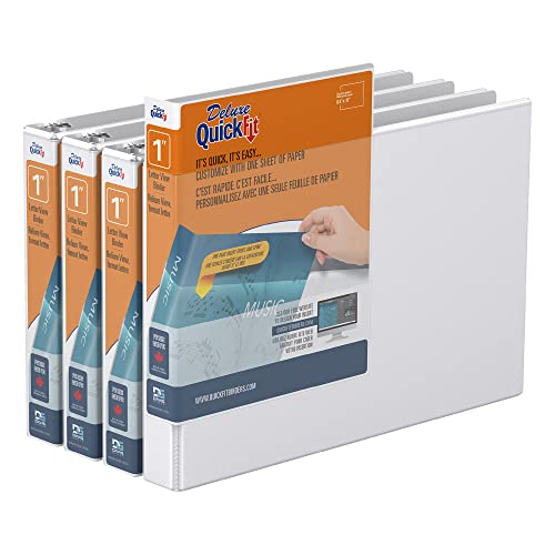 QuickFit Landscape 3 Ring Binder, Heavy-Duty Round-Ring Binder, 8 1/2" x 11" x 1", Pack of 4, White - size: 1 Inch, style: 4 Pack