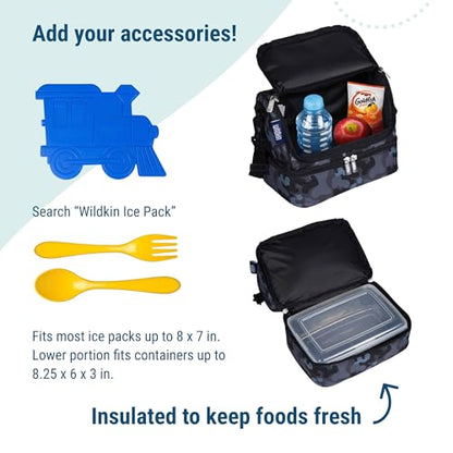 Wildkin Two Compartment Lunch Bag, Black Camo | Two-compartment, insulated lunch box — coordinates with matching Wildkin backpacks and water bottles - color: Black Camo