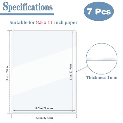 ELEMGULY Rigid Print Protectors, 7 Pack 8.5 x 11'' Plastic Clear Page Sheet Protectors, Hard Paper Page Sleeves for Document, Paper, Picture, Photo