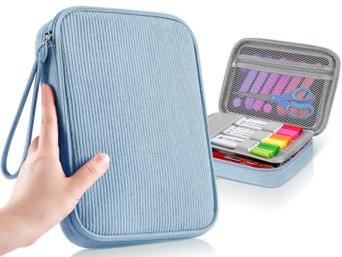 Zannaki Large Capacity Pencil Pouch Organizer | Soft Corduroy Pencil Box for Girls Boys Teens | Cute Big Pen Bag with Multiple Zipper Pockets - Pencil Case Storage for Art Supplies & Stationery-Blue - color: Blue/Corduroy, style: Soft Corduroy Pouch