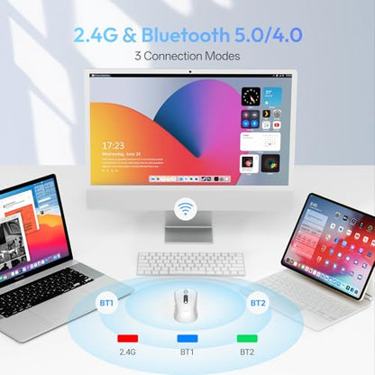 XBG B15pro Wireless Bluetooth Mouse, Bluetooth 5.0/4.0 & 2.4G Tri-Mode, Type-C Rechargeable with LED Screen Display, Ergonomic Silent Click for Laptop/PC/Tablet, Multi-Device & Office Use-White - style: B15 Pro-White