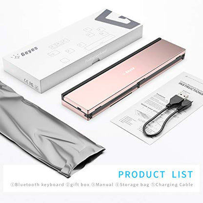 Geyes Bluetooth Keyboard Foldable Portable Folding Travel Keyboard for iPhone 15 Pro Plus/Xs/max/x/14/13 /12/11 /iPad/iPad mini 4, Samsung Android Tablet Smart Phone (Rose Gold) - color: Rosegold