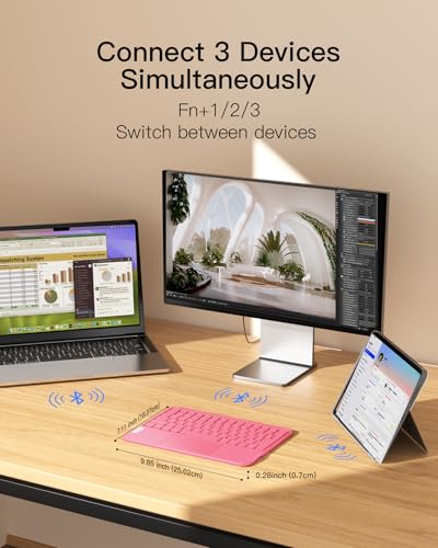 Inateck Bluetooth Keyboard with Touchpad, Ultra Slim and Portable Wireless QWERTY Keyboard, Compatible with Windows and iPad OS, KB01105,Pink - color: Pink