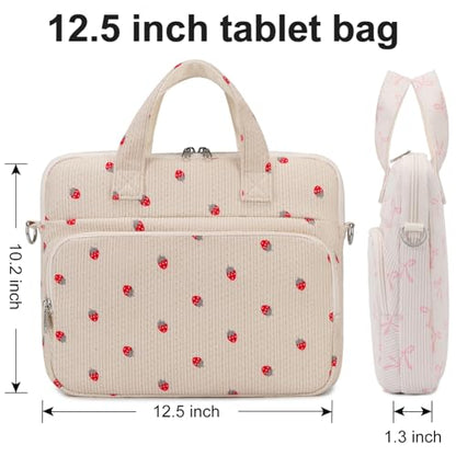 Octsky Tablet Bag Kids Tablet Carrying Bag with Shoulder Strap, Soft Lining, Strawberry Beige - color: Corduroy Strawberry Beige
