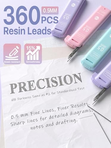Four Candies 0.5mm Cute Mechanical Pencil Set, 3-Pack with Storage Case | 360 Leads, 3 Erasers+9 Refills, Pink/Purple/Blue Barrels, Non-Slip Grip, Fine Lines for Notes, Tests & Drawing - style: 0.5mm