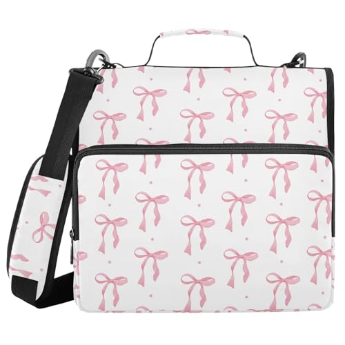 ALAZA Zipper Binder 3 Ring Cute Pink Bow Binder Organizer with Zipper and Shoulder Strap Large Capacity Multi-Pocket Trapper Keeper File Folder for Office Supplies - color: Multicolored 25