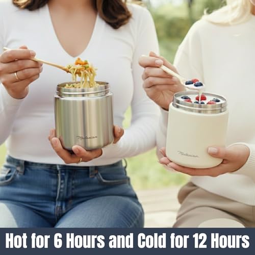 Stainless Steel Insulated Food Jar Set of 2 (16oz + 12oz) | Wide Mouth | Soup Thermo for Hot Food Lunch Container | Thermal LunchBox | Insulated Soup Bowl | Hot and Cold Lunch Box for Adults | SIlver - color: Silver Clouds