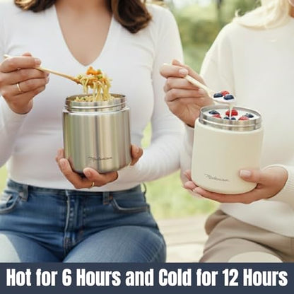Stainless Steel Insulated Food Jar Set of 2 (16oz + 12oz) | Wide Mouth | Soup Thermo for Hot Food Lunch Container | Thermal LunchBox | Insulated Soup Bowl | Hot and Cold Lunch Box for Adults | SIlver - color: Silver Clouds