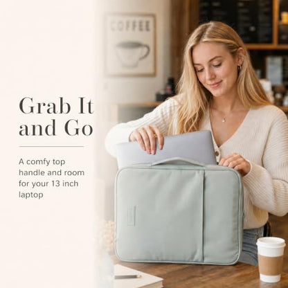 Sturdy 3 Ring Zipper Binder with Strap for School - Beautiful 1 Inch Zip Up Binder with 5-Tab Dividers Holds 420 Sheets, Books & Laptop - Easy to Carry Trapper Keeper Made of Premium Fabrics - color: Sage