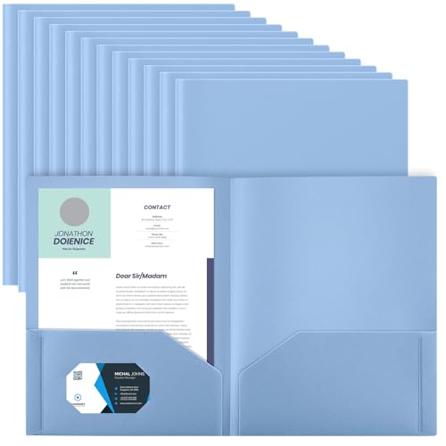 Gueevin 24 Pcs Plastic Folders with Pockets, Back to School Two Pocket Folder Fit Letter Size, Heavy Duty School Business Card Holder for Home Office, 11. 61 x 9. 45 Inches (Haze Blue) - color: Haze Blue