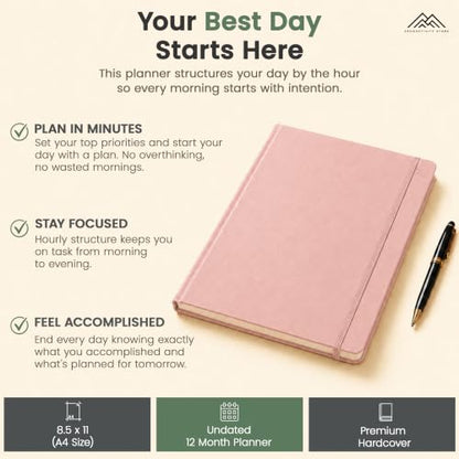 Hourly Planner & Appointment Book (8.5” x 11”) - Premium Hourly Planner with Daily Schedule & 30-Minute Time Slots for Better Time Management by PRODUCTIVITY STORE (A4, Pink) - color: Pink
