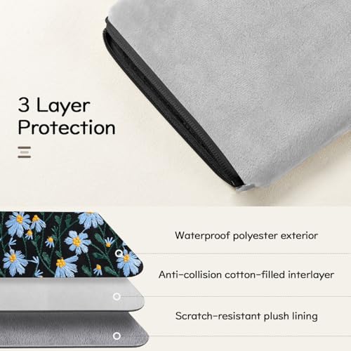 Dadanism 9-11 Inch Embroidered Daisy Padded Carrying Case Protective Tablet Sleeve for iPad A16 11th Gen 11"/10th Gen 10.9", iPad Air 11"/Pro 11"/Air 5th 4th 10.9", Galaxy Tab A11+ Plus 11", Black - color: Black