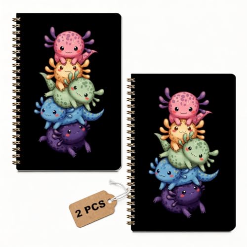 2 Pcs Colorful Axolotl A5 Spiral Notebook, 160 Pages Journal Notebook | Cute Axolotl Gifts Spiral Notepad, College Ruled Notebooks, Hardcover Journals for Writing Office, School Office Supplies - color: Multicolour 0005