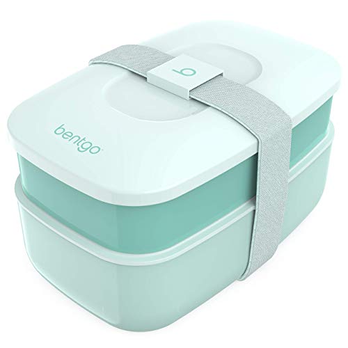 Bentgo Classic - Adult Bento Box, Stackable 3-Compartment Lunch Box with Removable Utensil Set and Sealing Strap, BPA-Free, Food Container Ideal for Meal Prep, Work, and On the Go (Coastal Aqua) - color: Coastal Aqua