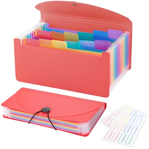 13 Pocket A6 Receipt Organizer, 2 Pack Small Accordion File Organizer, Coupon Organizer with Labels - Pink - color: Pink