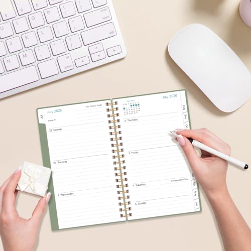 2026-2027 Pocket Planner/Calendar - 2026-2027 Planner from July 2026 - June 2027, Planner 26-27 with 12 Tabs, Twin-Wire Binding, Inner Pocket, 3.75" x 6.75, Green - color: Green, size: 3.75" x 6.75"