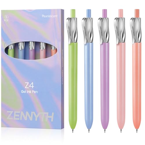 Premium Gel Pens, 5-Pack Retractable 0.5mm Black Ink Pens, Luxury Aesthetic Fluid Design, Smooth Quick-Dry Writing Pens for Journaling, Note-Taking, Office, School Supplies (Z4 5PCS Pearlescent) - color: Z4 5PCS Pearlescent