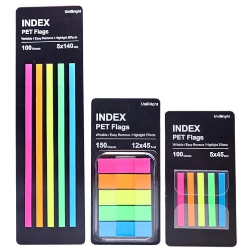 UniBright Sticky Tabs for Books, 350 Pcs Transparent Writable Page Markers with Dispenser, Repositionable Bible & Notebook Tabs, Multi Color Small Sticky Notes for Office School Home - color: Neon-350pcs