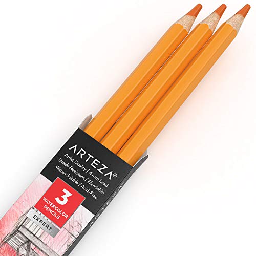 Arteza Professional Watercolor Pencils, Pack of 3, A112 Pumpkin Orange, Water-Soluble Pencils for Coloring, Blending, Layering & Watercolor Techniques - color: A112 Pumpkin Orange, size: 1 Count (Pack of 3)