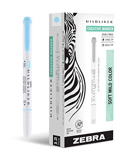 Zebra Pen Mildliner Dual-Tip Highlighters, Broad and Fine Tips, Ideal for Bible Highlighting, No Bleed, School Supplies, Teacher Supplies, and Office Supplies, Mild Blue Ink, 12-Pack (78120upc) - color: Blue