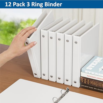 habgp 3 Ring Binders, 1" Round Rings 12 Pack, Fits for 8.5x11 Inch Paper, Clear View 2 Pocket for Customizable Covers, Three Ring for School Office Business Supplies, White, 1 Inch - size: 1 Inch