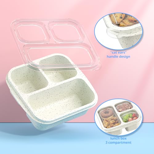 Snack Boxes (3 Pack) - Stackable Bento Boxes with 3 Compartments, Meal Prep Containers Reusable, Lightweight Lunch Containers for Kids and Adults, BPA Free (Off White) - color: Off White