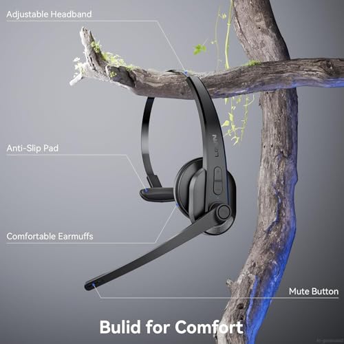 LEVN Wireless Headset with Mic for Work, Bluetooth Headset with Microphone-AI Noise Cancelling, Single-Ear Wireless Headphones with Mic & USB Dongle for PC/Computer/Call Center/Laptop/Teams/Zoom/Home