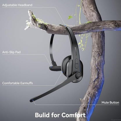LEVN Wireless Headset with Mic for Work, Bluetooth Headset with Microphone-AI Noise Cancelling, Single-Ear Wireless Headphones with Mic & USB Dongle for PC/Computer/Call Center/Laptop/Teams/Zoom/Home