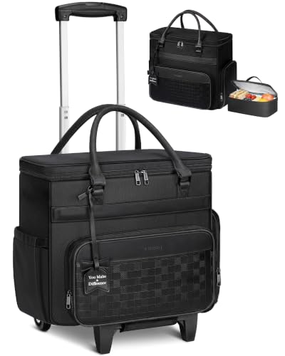 Ytonet Rolling Laptop Bag with Large Cup Holder, 15.6 In Rolling Briefcase for Women Rolling Teacher Bag with Insulated Lunch Box, Detachable Trolley Roller Tote Bags for Work, Office, Teacher, Black - color: Pure Black