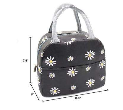Sonuimy Insulated Lunch Bag Women, Reusable Cute Tote Lunch Box for Adult & Men, Leakproof Cooler Lunch Bags for Work Office Travel Picnic (Black with White Daisy) - color: Black with White Daisy