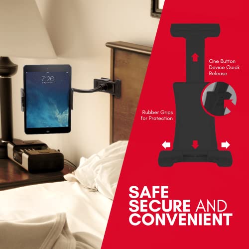 Macally Adjustable Gooseneck Tablet Holder & Phone Clip - Works with Phones & Tablets up to 8” - Flexible Phone Holder & Tablet Mount with Clip On Clamp for Desks up to 1.75” Thick (CLIPMOUNT),Black - color: Black