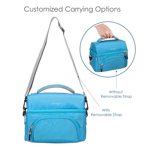 Bentgo Deluxe Lunch Bag - Durable and Insulated Lunch Tote with Zippered Outer Pocket, Internal Mesh Pocket, Padded and Adjustable Straps, & 2-Way Zippers - Fits All Lunch Boxes (Blue) - color: Blue