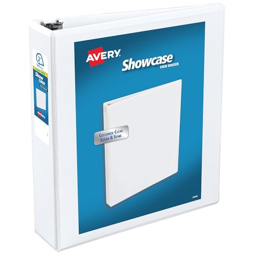 Avery Showcase Standard View 3 Ring Binder, 2" Slant Rings, 530-Sheet Capacity, 2.8 Inch Wide Spine, 1 White Binder, Ideal for Lightweight Organization and Occasional Referencing (19701) - size: 2"