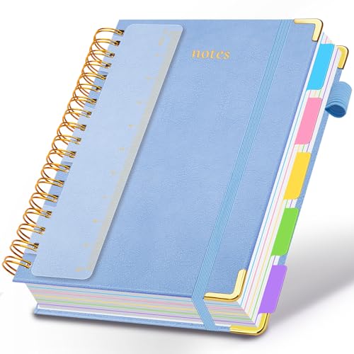 Hardcover Spiral Notebook 8.5"x11" Journal Notebook with Tabs and Removable Dividers 300 Pages 5 Subject Notebook College Ruled, Faux Leather Spiral Bound Notebook for Women School Work (Lake Blue) - color: Lake Blue, size: 8.5"x11"(A4)