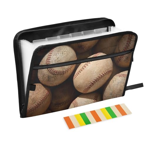 Baseball Vintage File Organizer 13 Pocket Expanding File Folder with Front Pouch Portable Business Fire Storage Document Organizer Folder with Zipper - color: Baseball Vintage