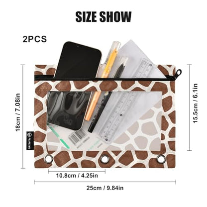 2 Pack 3 Ring Binder Pencil Pouch Giraffe Skin Pencil Case Pencil Bags with Zipper, Clear PVC Binder Pockets for Office Daily Supplies - color: Color 1