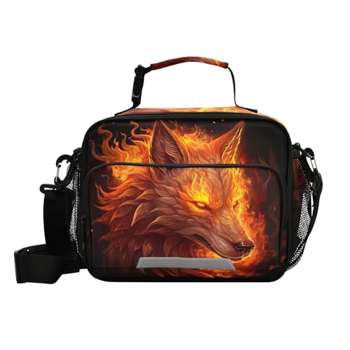 Flames Wolf Kids Lunch Box Insulated Lunch Bags Cooler Tote Bag with Removable Shoulder Strap for Boy Girl Student 20848586 - color: Wolf