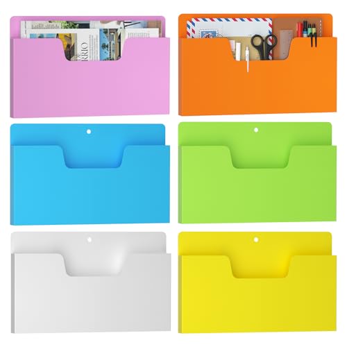 MFTEK Magnetic File Holder 6 Pockets Paper Holder, Hanging File Organizer Horizontal Magnetic Mail Letter Folder Office Supplies Storage for Cabinets, Whiteboard, Refrigerator - color: Classic Color-horizontal
