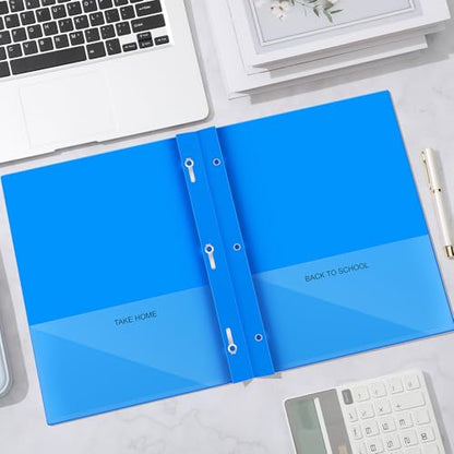 Henoyso 24 Pcs Plastic Folders with Clear Front Pocket and 3 Prong Take Home Plastic 2 Pocket Folder Back to School for Students Parent Teacher Communication for School Office (Blue) - color: Blue