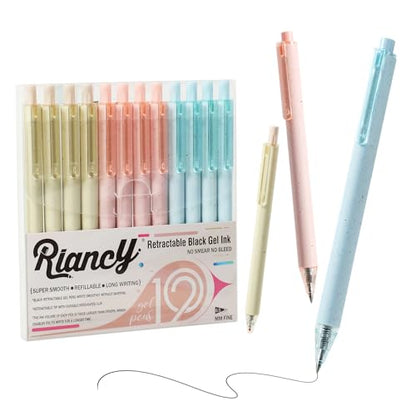 Gel Pens for Note Taking 12PCS RIANCY Black Ink Fine Point Pen Black Gel Pens Quick Dry Ink 0.5mm Smooth Writing Pen for Home Office Art Back to School Supplies (Mixed) - color: Mixed Black Ink