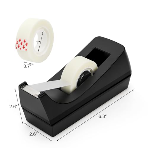 10 Pack Desktop Tape Dispenser, 1 Inch Core Tape Dispensers with 10 Rolls Invisible Tapes Refills, Non Skid Base Plastic Tapes Roll Dispenser Bulk for Desk Office Home School, 0.7 x 985 Inches