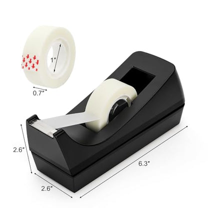 10 Pack Desktop Tape Dispenser, 1 Inch Core Tape Dispensers with 10 Rolls Invisible Tapes Refills, Non Skid Base Plastic Tapes Roll Dispenser Bulk for Desk Office Home School, 0.7 x 985 Inches
